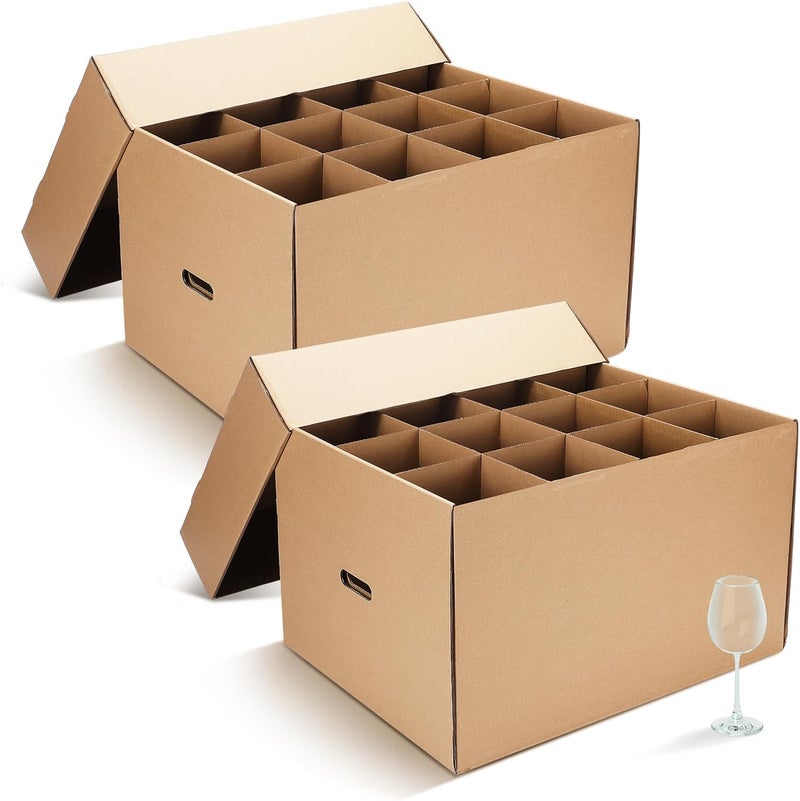 Feifeiya 2 Pack Wine Glass Moving Boxes Kitchen Moving Boxes with Handle Kitchen Kit with Lid for Dish Glassware (20 x 15 x 12 Inch,Brown) - Image 1